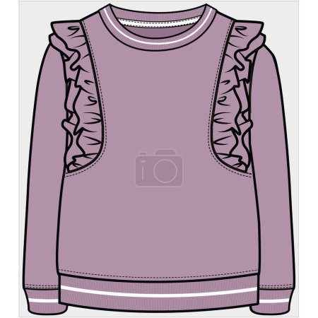 Illustration for FRILLED SLEEVES SWEAT TOP FOR TEEN GIRLS AND KID GIRLS IN EDITABLE VECTOR FILE - Royalty Free Image