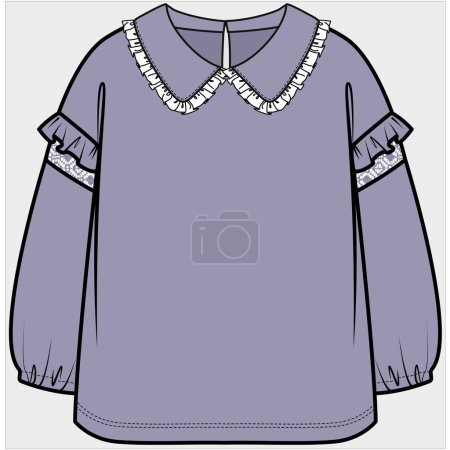 Illustration for WOVEN COLLAR DROP SHOULDER SWEAT TOP FOR TEEN GIRLS AND KID GIRLS IN EDITABLE VECTOR FILE - Royalty Free Image