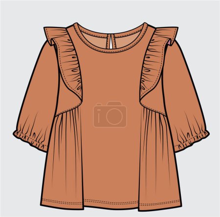 Téléchargez les illustrations : FRILLED WOVEN TOP AVEC ELASTICATED PUFF ELBOW LENGTH SLEEVES FOR TEEN GIRLS AND KID GIRLS IN EDITABLE VECTOR FILE - en licence libre de droit