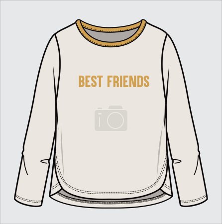 Téléchargez les illustrations : DOLPHIN HEM LONG SLEEVES KNIT TOP FOR TEEN GIRLS AND KID GIRLS IN EDITABLE VECTOR FILE - en licence libre de droit