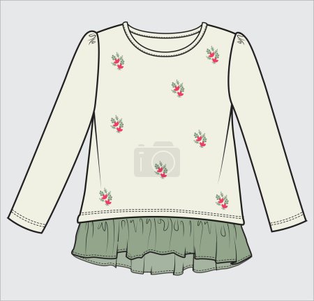 Illustration for EMBROIDERED LONG SLEEVES KNIT TOP FOR TODDLER GIRLS AND KID GIRLS IN EDITABLE VECTOR FILE - Royalty Free Image