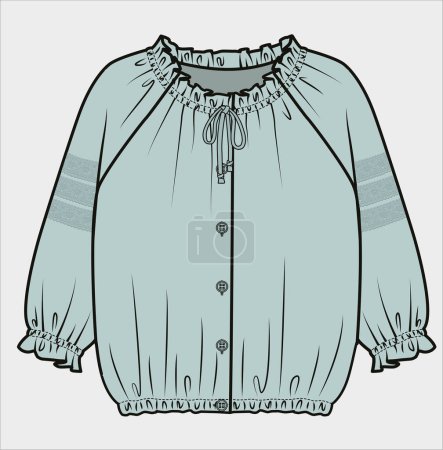 Illustration for RAGLAN SLEEVES FRONT TIE UP BLOUSE FOR KID GIRLS AND TEEN GIRLS IN EDITABLE VECTOR FILE - Royalty Free Image