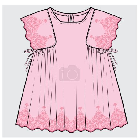 Illustration for EMBROIDERED WOVEN TOP FOR TEEN GIRLS AND KID GIRLS EDITABLE VECTOR FILE - Royalty Free Image
