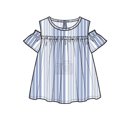 Illustration for COLD SHOULDER STRIPED WOVEN TOPS FOR KID GIRLS AND TEEN GIRLS IN EDITABLE VECTOR FILE - Royalty Free Image