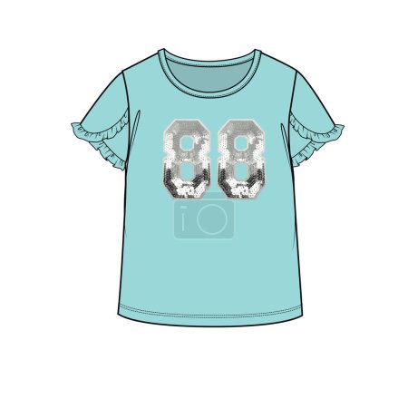 Illustration for FRILLED SLEEVES WITH SEQUIN EMBROIDERY KNIT TOP FOR KID GIRLS AND TEEN GIRLS IN EDITABLE VECTOR FILE - Royalty Free Image