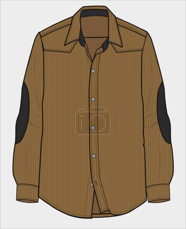 Illustration for Western yoke with elbow patch men and teen boys corduroy shirt in editable vector file - Royalty Free Image