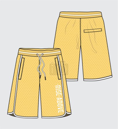 Illustration for PRINTED MESH SPORTY SHORTS FOR MEN AND BOYS - Royalty Free Image
