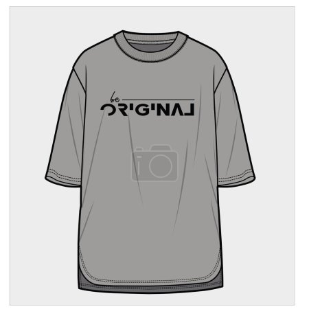 Illustration for OVERSIZE MENS TEE WITH DROP SHOULDER AND HIGH LOW HEMLINE DETAIL IN EDITABLE VECTOR FILE - Royalty Free Image