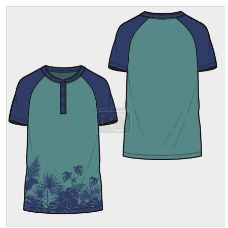 Illustration for MENS CASUAL SHORT SLEEVES HENLEY TEE TECHICAL SKETCH IN EDITABLE VECTOR FILE - Royalty Free Image