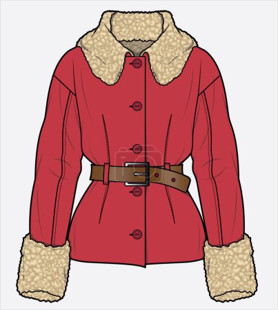 Téléchargez les illustrations : Longue longueur veste sherpa pour les femmes et les filles dans un fichier vectoriel modifiable - en licence libre de droit