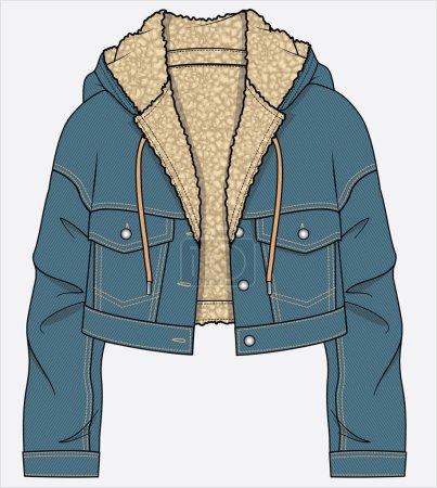Téléchargez les illustrations : Veste en denim sherpa pour femmes et filles dans un fichier vectoriel modifiable - en licence libre de droit