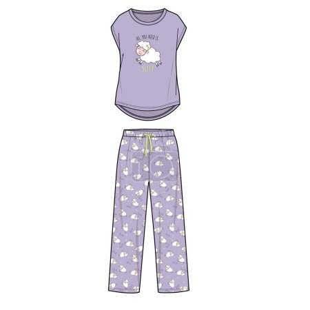 Illustration for KID GIRLS TEEN GIRLS WOMEN TEES AND PAJAMA SET IN EDITABLE VECTOR FILE - Royalty Free Image
