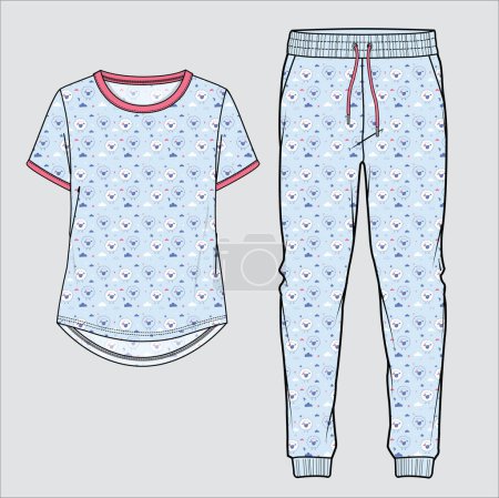 Illustration for SHEEP SEAMLESS PATTERN TOP AND BOTTOM MATCHING PYJAMA SET FOR WOMEN AND TEEN GIRLS WEAR VECTOR - Royalty Free Image