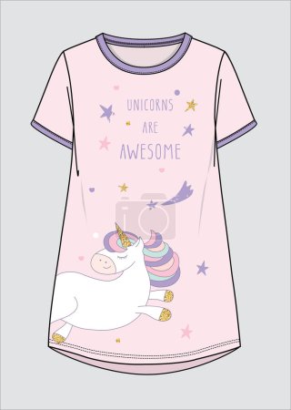 Illustration for UNICORN GRAPHIC WOMEN TEENS GIRLS AND KID GRAPHICS FOR DRESS IN EDITABLE VECTOR FILE - Royalty Free Image