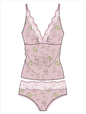 Illustration for WOMENS CAMI AND PANTY LACY MATCHING NIGHTWEAR SET IN EDITABLE VECTOR FILE - Royalty Free Image