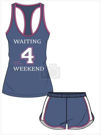 Illustration for SPORTY CAMI AND SPORTY SHORTS MATCHING NIGHTWEAR SET FOR WOMEN AND TEEN GIRLS IN EDITABLE VECTOR FILE - Royalty Free Image
