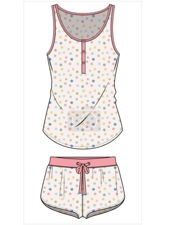 Téléchargez les illustrations : COLORFUL CAMI AND KNICKERS MATCHING NIGHTWEAR SET FOR WOMEN AND TEEN GIRLS IN EDITABLE VECTOR FILE - en licence libre de droit