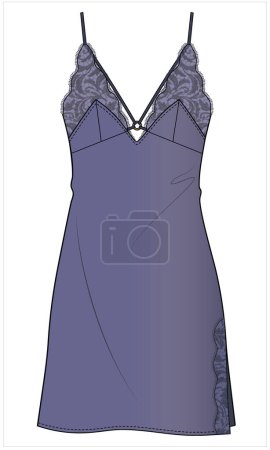Illustration for WOMENS SATIN LACE SLIP NIGHTWEAR IN EDITABLE VECTOR FILE - Royalty Free Image