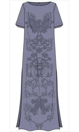 Illustration for WOMEN EMROIDERED KNIT SLIP NIGHTWEAR IN EDITABLE VECTOR FILE - Royalty Free Image