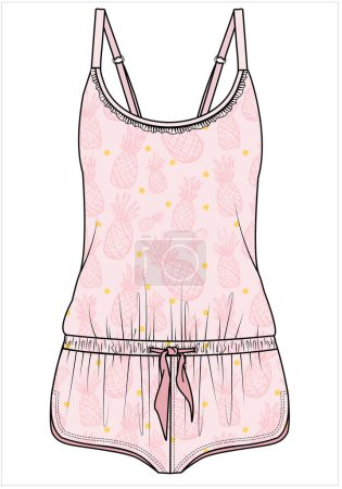 Illustration for WOMEN PINEAPPLE PRINT KNIT TEDDY PLAYSUIT NIGHTWEAR IN EDITABLE VECTOR FILE - Royalty Free Image