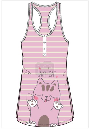 Illustration for CAT GRAPHIC WOMEN TEENS GIRLS AND KID GRAPHICS DORMDRESS IN EDITABLE VECTOR FILE - Royalty Free Image