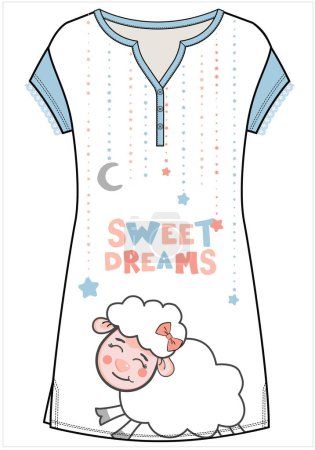Illustration for WOMEN SHEEP GRAPHIC KNIT FOR DRESS SLIP NIGHTWEAR IN EDITABLE VECTOR FILE - Royalty Free Image