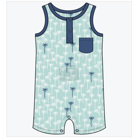 Illustration for SLEEVELESS BODYSUIT WITH CONTRAST POCKET DETAIL FOR BABY BOYS AND TODDLER BOYS IN EDITABLE VECTOR FILE - Royalty Free Image
