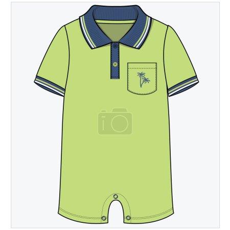 Illustration for BODYSUIT WITH CONTRAST POLO COLLAR WITH TIPPING DETAIL FOR BABY BOYS AND TODDLER BOYS IN EDITABLE VECTOR FILE - Royalty Free Image