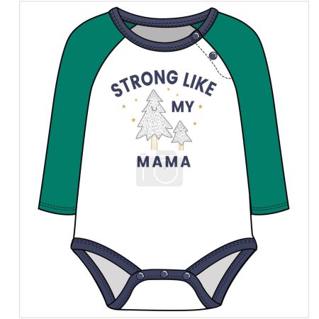 Illustration for LONG RAGLAN SLEEVES BODYSUIT WITH CONTRAST RIB DETAIL FOR BABY BOYS AND TODDLER BOYS IN EDITABLE VECTOR FILE - Royalty Free Image