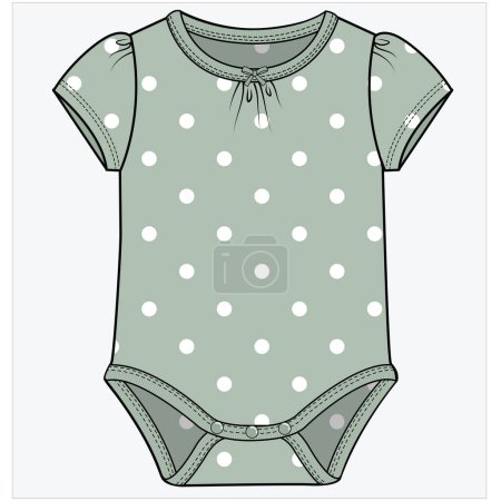 Illustration for PUFF SLEEVES POLKA DOT BODYSUIT FOR BABY GIRLS AND TODDLER GIRLS IN EDITABLE VECTOR FILE - Royalty Free Image