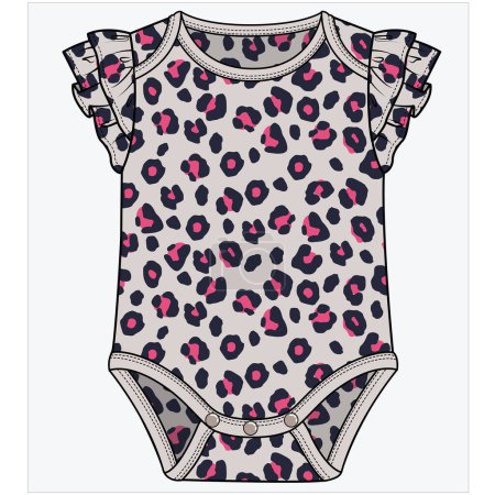 Téléchargez les illustrations : FRILL SLEEVES BODYSUIT WITH ANIMAL SKIN PRINT FOR BABY GIRLS AND TODDLER GIRLS IN EDITABLE VECTOR FILE - en licence libre de droit
