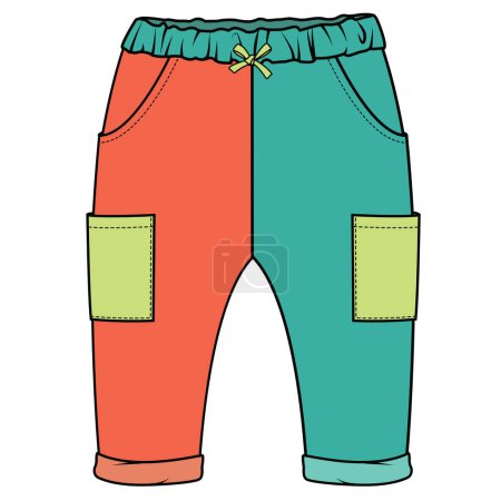 Illustration for CONTRAST POCKETS WITH COLOR BLOCK DETAIL JOGGER FOR BABY AND TODDLER GIRLS IN EDITABLE VECTOR FILE - Royalty Free Image