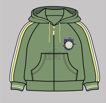Illustration for TODDLER AND BABY BOYS HOODED JACKET WITH FRONT ZIPPER - Royalty Free Image