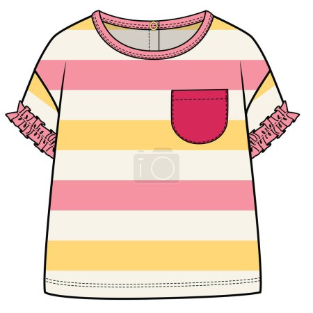 Illustration for STRIPED KNIT TOP WITH CONTRAST POCKET DETAIL FOR TODDLER GIRL AND BABY GIRL SET IN EDITABLE VECTOR - Royalty Free Image