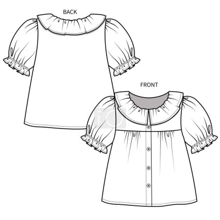 Illustration for Dress technical fashion illustration. back and front - Royalty Free Image