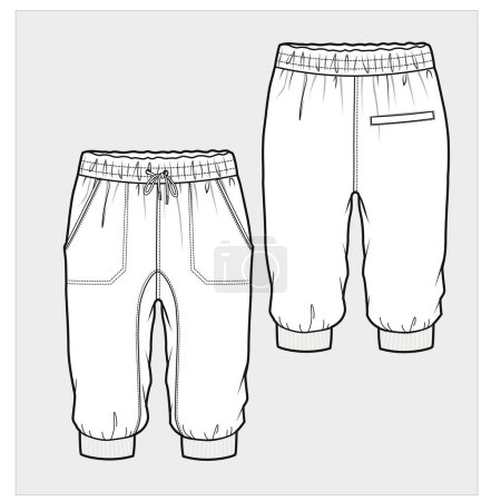 Téléchargez les illustrations : Pantalon plat illustration de mode. vue arrière et avant - en licence libre de droit