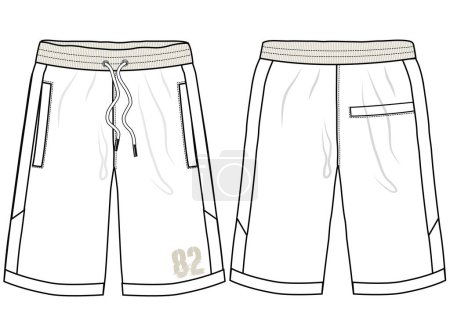 Téléchargez les illustrations : Illustration plate de shorts masculins. vecteur. Croquis. avant et arrière - en licence libre de droit