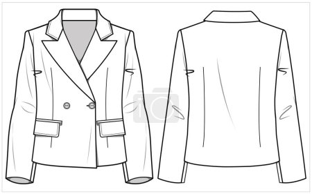 Illustration for Womens blazer flat vector illustration, front and back view - Royalty Free Image