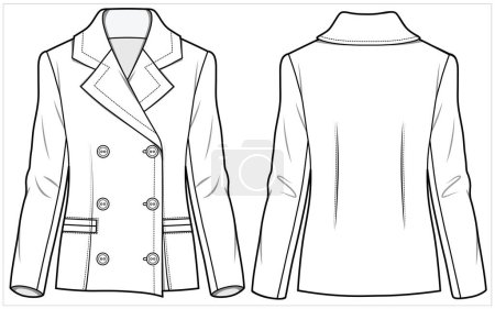 Ilustración de Mujer chaqueta plana vector ilustración, vista frontal y posterior - Imagen libre de derechos