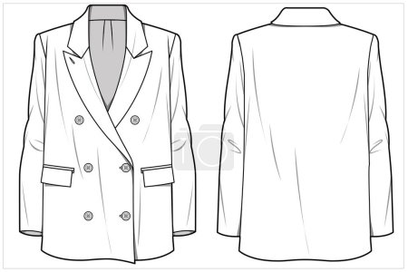 Illustration for Womens blazer flat vector illustration, front and back view - Royalty Free Image