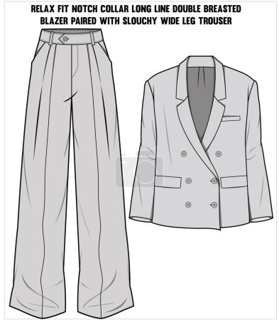 Téléchargez les illustrations : Croquis de mode. femme blazer et pantalon. illustration vectorielle - en licence libre de droit
