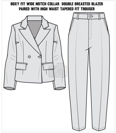 Téléchargez les illustrations : Croquis de mode. femme blazer et pantalon. illustration vectorielle - en licence libre de droit