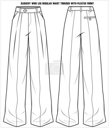 Illustration for Flat sketch template of womens trousers - Royalty Free Image