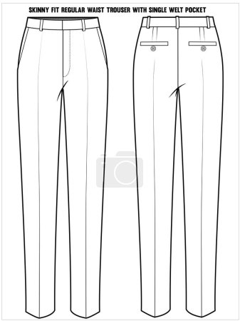 Illustration for Flat sketch of womens trousers, front and back view - Royalty Free Image