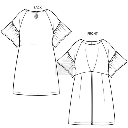 Ilustración de Vista frontal y trasera del vestido en vector editable - Imagen libre de derechos