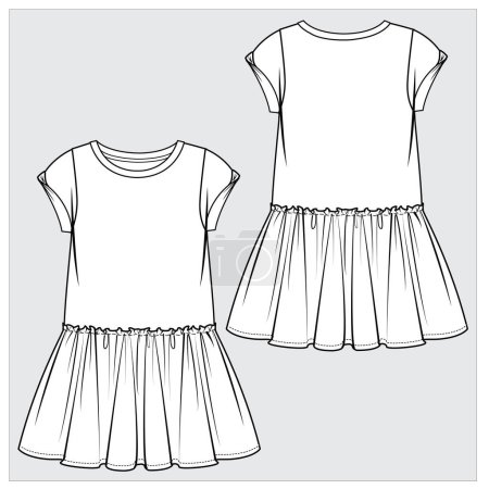 Illustration for Front and back view of girls knit dress in editable vector - Royalty Free Image