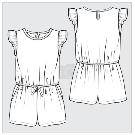 Illustration for Front and back view of jumpsuit flat in editable vector - Royalty Free Image