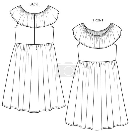 Téléchargez les illustrations : Vue avant et arrière de la robe en vecteur modifiable - en licence libre de droit