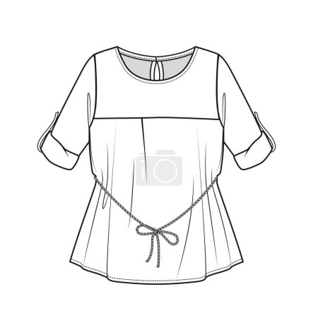 Ilustración de Boceto plano de las niñas y las mujeres túnica con bordado en archivo vectorial editable - Imagen libre de derechos
