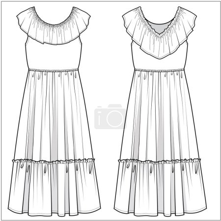 Ilustración de Vista frontal y trasera del vestido para niñas adolescentes y niñas en vector editable - Imagen libre de derechos